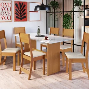 INDEKES MESA KARLA 6 CADEIRAS 1,50 FREIJO /OFF LINHO 797 (sales)